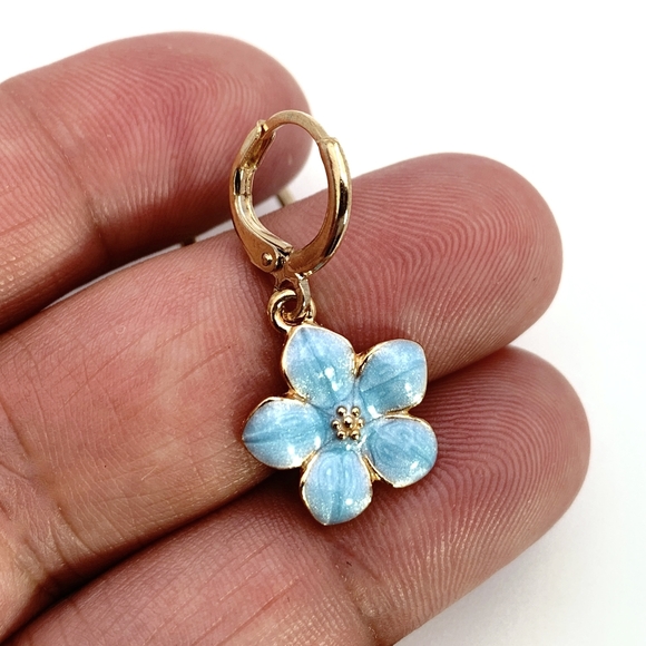 Blue Enamel Pretty Flower Charm Earrings - Picture 4 of 5